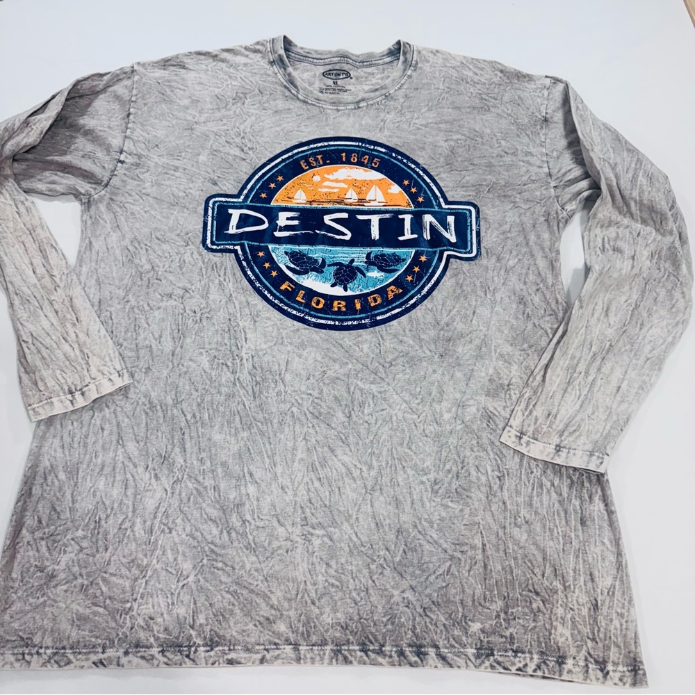 Destin Florida Long Sleeve Men's Graphic Tee - Light Gray